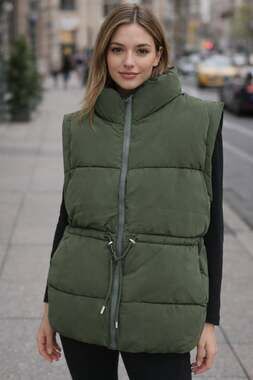 ELLEVEN Womens/Mens Oversized Puffer Vest Puffy  Army Green, Small